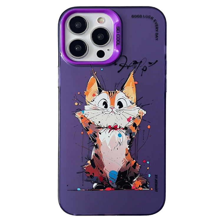 Double Layer Color Silver Series Animal Oil Painting Phone Case, For iPhone 13 Pro Max