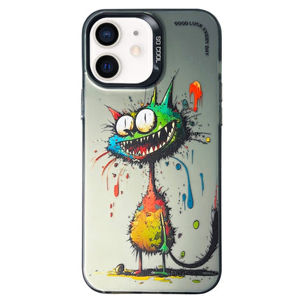 Double Layer Color Silver Series Animal Oil Painting Phone Case, For iPhone 11