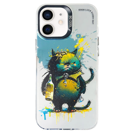 Double Layer Color Silver Series Animal Oil Painting Phone Case, For iPhone 11