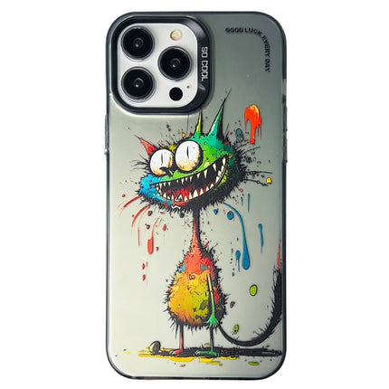 Double Layer Color Silver Series Animal Oil Painting Phone Case, For iPhone 15 Pro Max