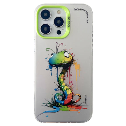 Double Layer Color Silver Series Animal Oil Painting Phone Case, For iPhone 15 Pro Max