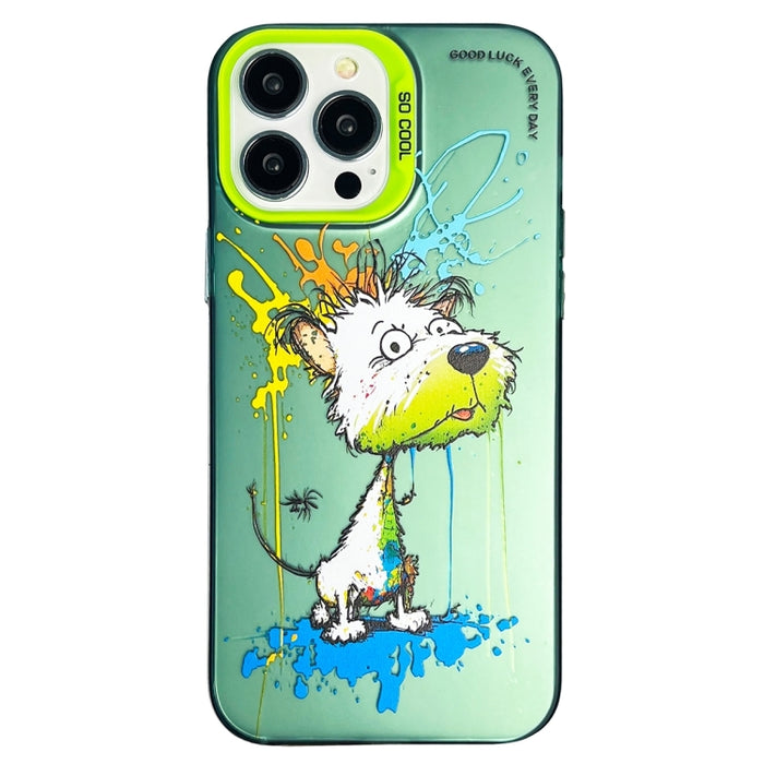 Double Layer Color Silver Series Animal Oil Painting Phone Case, For iPhone 15 Pro