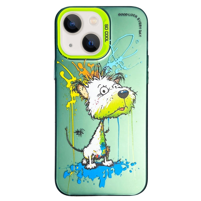 Double Layer Color Silver Series Animal Oil Painting Phone Case, For iPhone 15