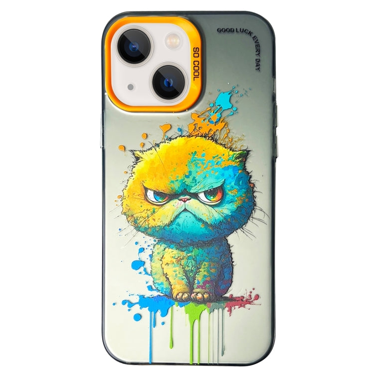 Double Layer Color Silver Series Animal Oil Painting Phone Case, For iPhone 15