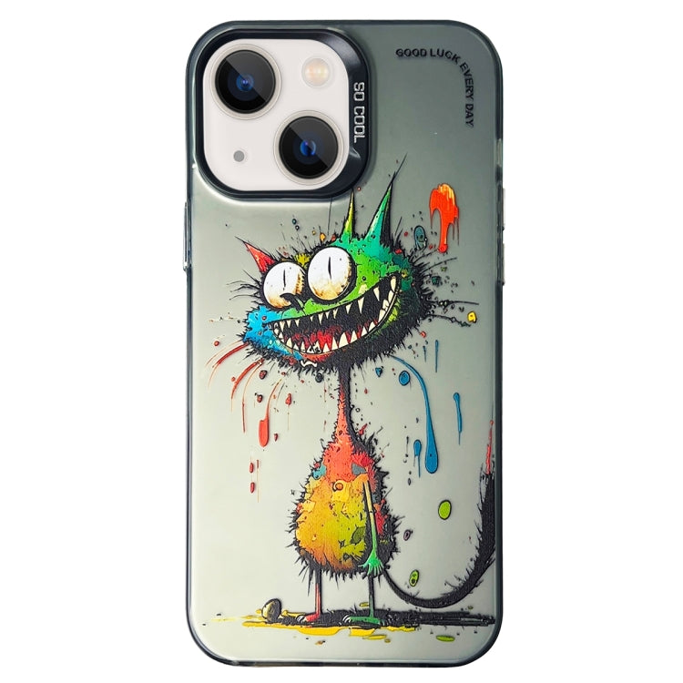 Double Layer Color Silver Series Animal Oil Painting Phone Case, For iPhone 15