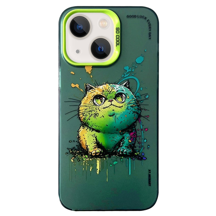 Double Layer Color Silver Series Animal Oil Painting Phone Case, For iPhone 15