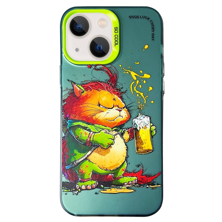 Double Layer Color Silver Series Animal Oil Painting Phone Case, For iPhone 15