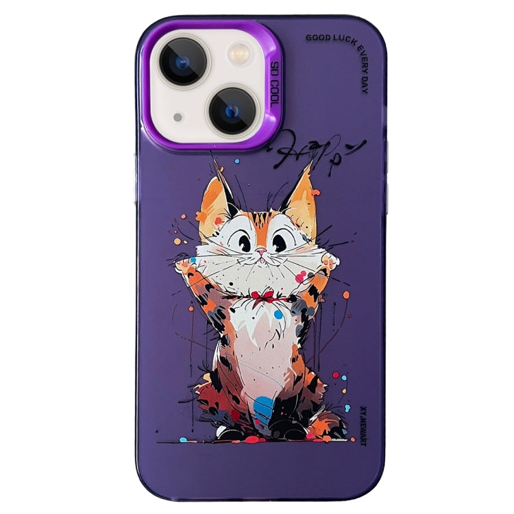 Double Layer Color Silver Series Animal Oil Painting Phone Case, For iPhone 15