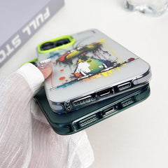Double Layer Color Silver Series Animal Oil Painting Phone Case, For iPhone 13 Pro Max