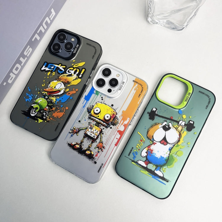 Double Layer Color Silver Series Animal Oil Painting Phone Case, For iPhone 15