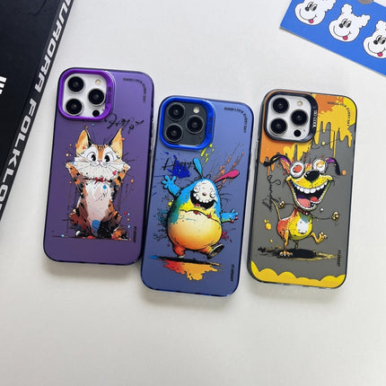 Double Layer Color Silver Series Animal Oil Painting Phone Case, For iPhone 14