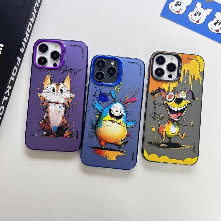 Double Layer Color Silver Series Animal Oil Painting Phone Case, For iPhone 11