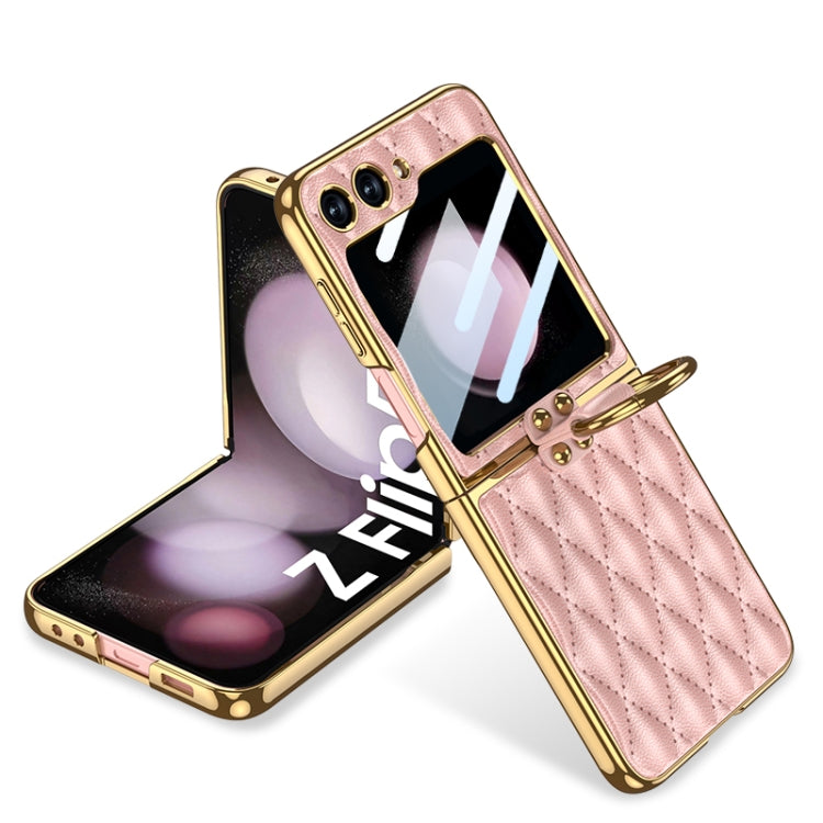 GKK Integrated Plating Diamond Texture PU Phone Case with Ring, For Samsung Galaxy Z Flip6 / Flip7 FE, For Samsung Galaxy Z Flip5