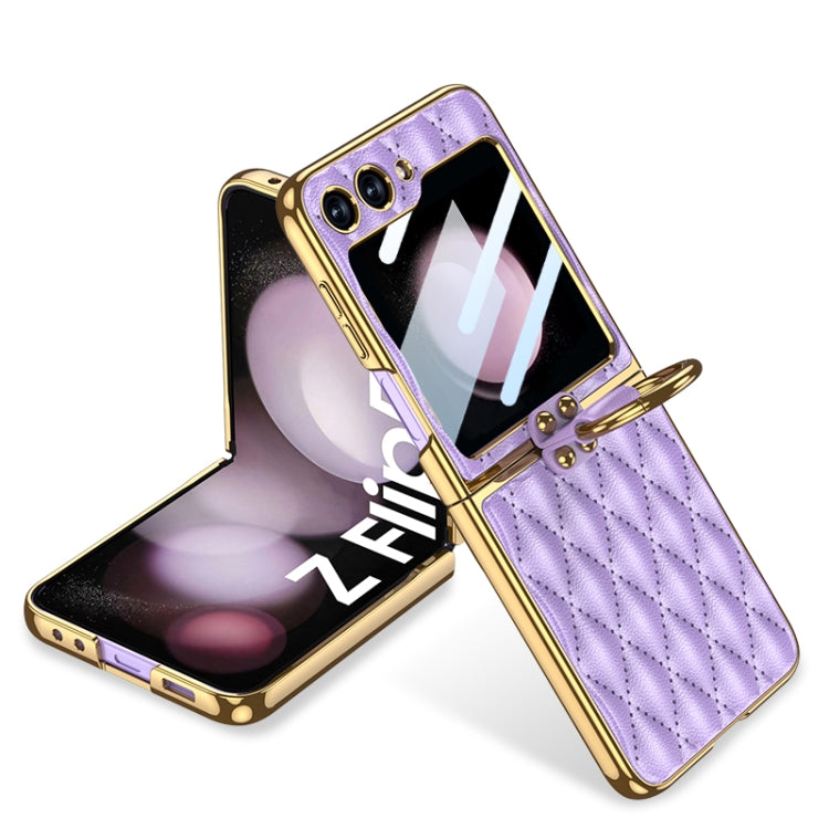GKK Integrated Plating Diamond Texture PU Phone Case with Ring, For Samsung Galaxy Z Flip6 / Flip7 FE, For Samsung Galaxy Z Flip5
