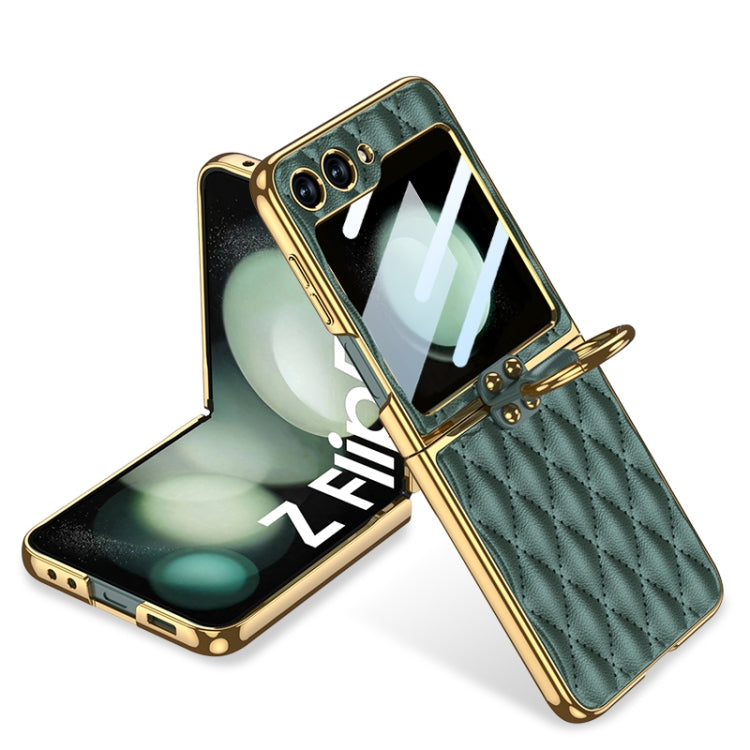 GKK Integrated Plating Diamond Texture PU Phone Case with Ring, For Samsung Galaxy Z Flip6 / Flip7 FE, For Samsung Galaxy Z Flip5