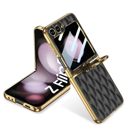 GKK Integrated Plating Diamond Texture PU Phone Case with Ring, For Samsung Galaxy Z Flip6/7 FE, For Samsung Galaxy Z Flip7 5G, For Samsung Galaxy Z Flip5