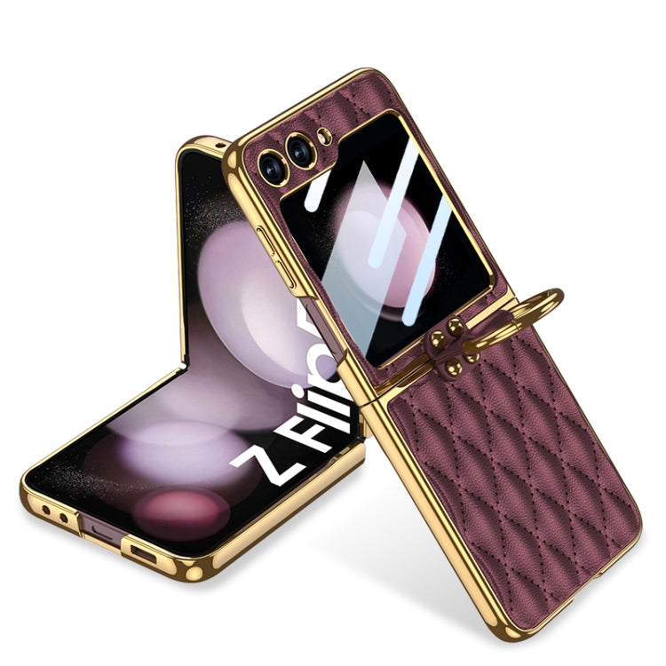 GKK Integrated Plating Diamond Texture PU Phone Case with Ring, For Samsung Galaxy Z Flip6 / Flip7 FE, For Samsung Galaxy Z Flip5