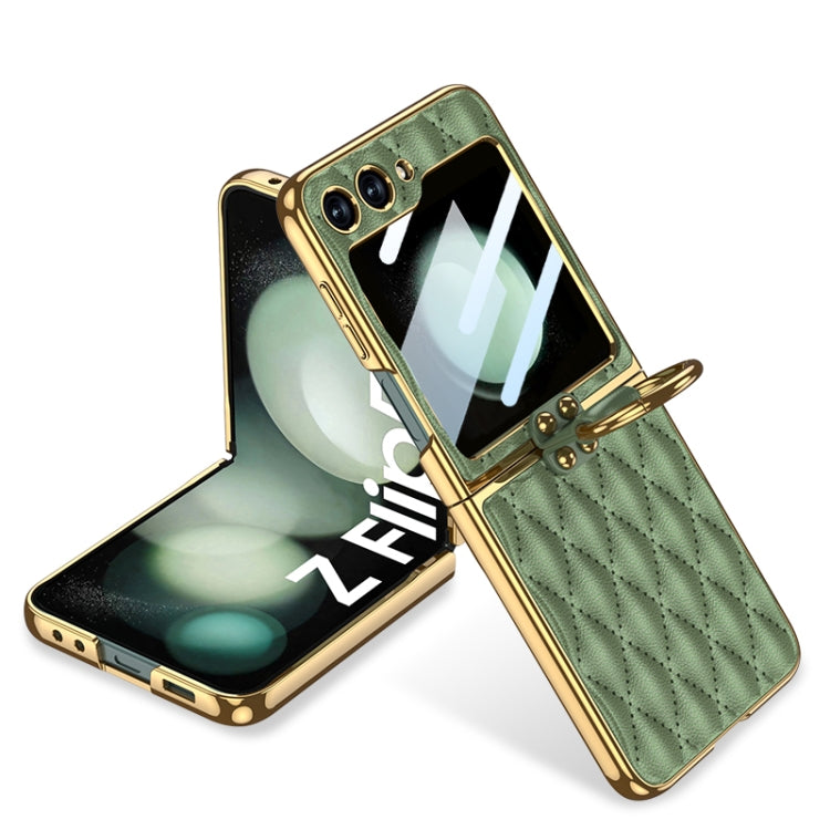 GKK Integrated Plating Diamond Texture PU Phone Case with Ring, For Samsung Galaxy Z Flip6 / Flip7 FE, For Samsung Galaxy Z Flip5