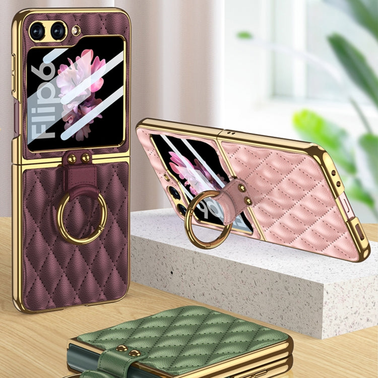 GKK Integrated Plating Diamond Texture PU Phone Case with Ring, For Samsung Galaxy Z Flip6 / Flip7 FE, For Samsung Galaxy Z Flip5