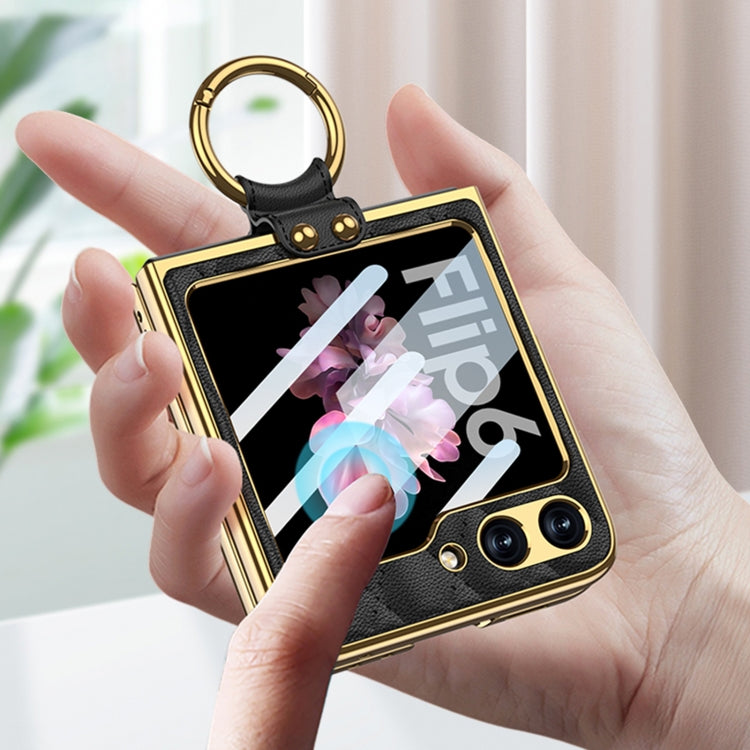 GKK Integrated Plating Diamond Texture PU Phone Case with Ring, For Samsung Galaxy Z Flip6 / Flip7 FE, For Samsung Galaxy Z Flip5