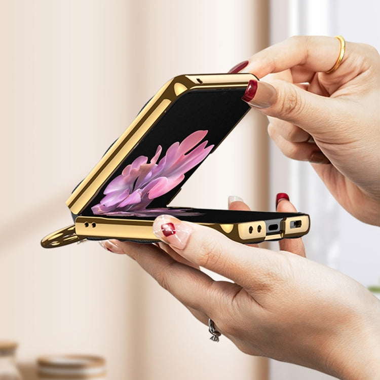 GKK Integrated Plating Diamond Texture PU Phone Case with Ring, For Samsung Galaxy Z Flip6 / Flip7 FE, For Samsung Galaxy Z Flip5