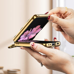 GKK Integrated Plating Diamond Texture PU Phone Case with Ring, For Samsung Galaxy Z Flip6 / Flip7 FE, For Samsung Galaxy Z Flip5