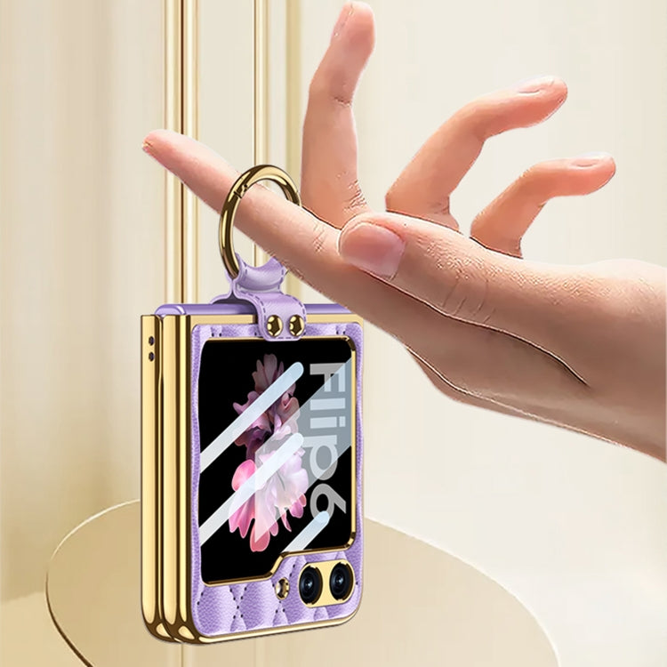 GKK Integrated Plating Diamond Texture PU Phone Case with Ring, For Samsung Galaxy Z Flip6 / Flip7 FE, For Samsung Galaxy Z Flip5