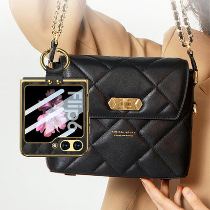 GKK Integrated Plating Diamond Texture PU Phone Case with Ring, For Samsung Galaxy Z Flip6/7 FE, For Samsung Galaxy Z Flip7 5G, For Samsung Galaxy Z Flip5