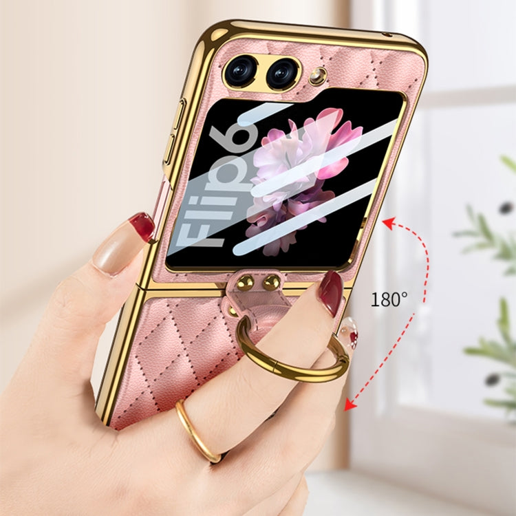 GKK Integrated Plating Diamond Texture PU Phone Case with Ring, For Samsung Galaxy Z Flip6 / Flip7 FE, For Samsung Galaxy Z Flip5