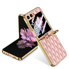 GKK Integrated Plating Diamond Texture PU Phone Case with Ring, For Samsung Galaxy Z Flip6 / Flip7 FE, For Samsung Galaxy Z Flip5