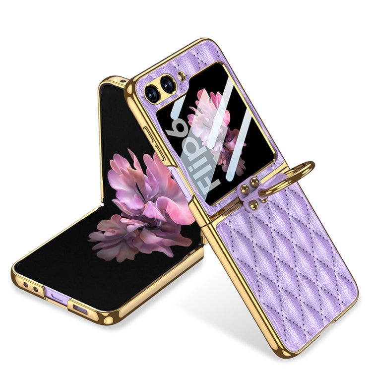 GKK Integrated Plating Diamond Texture PU Phone Case with Ring, For Samsung Galaxy Z Flip6 / Flip7 FE, For Samsung Galaxy Z Flip5