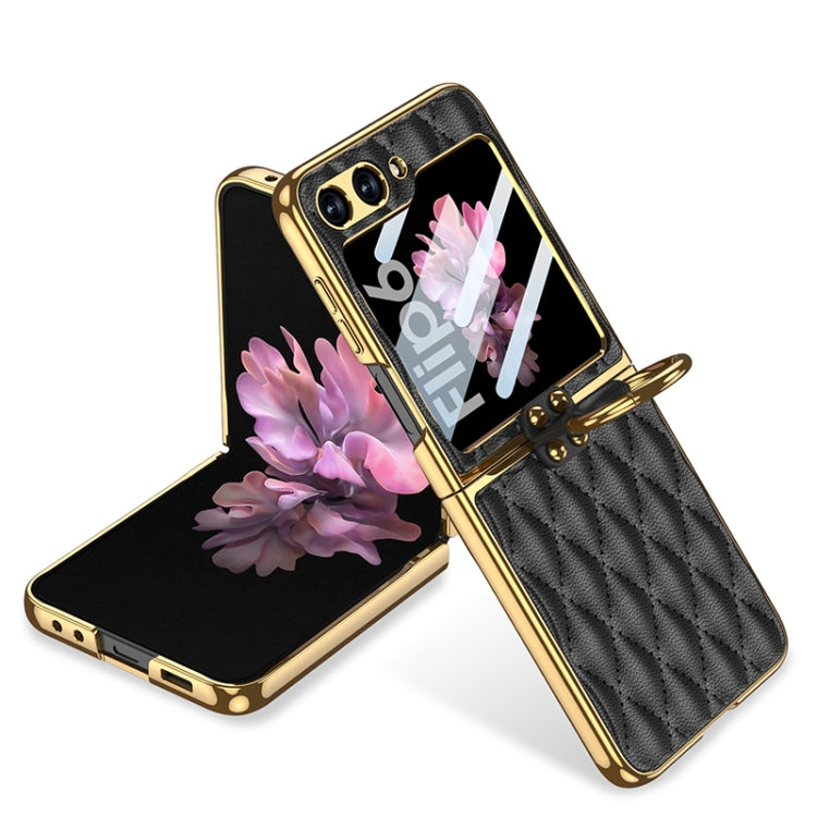GKK Integrated Plating Diamond Texture PU Phone Case with Ring, For Samsung Galaxy Z Flip6 / Flip7 FE, For Samsung Galaxy Z Flip5
