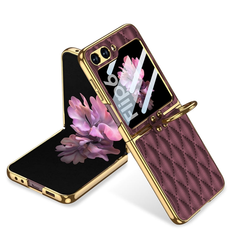 GKK Integrated Plating Diamond Texture PU Phone Case with Ring, For Samsung Galaxy Z Flip6 / Flip7 FE, For Samsung Galaxy Z Flip5