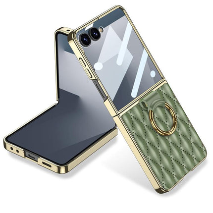 GKK Integrated Plating Diamond Texture PU Phone Case with Ring, For Samsung Galaxy Z Flip6/7 FE, For Samsung Galaxy Z Flip7 5G, For Samsung Galaxy Z Flip5