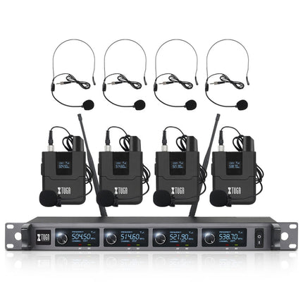 XTUGA A140-B Wireless Microphone System 4 BodyPack Headset Lavalier Microphone