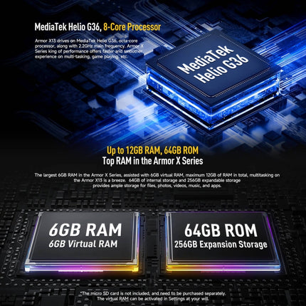 Ulefone Armor X13, teléfono resistente IP68/IP69K, 6,52 pulgadas, Android 13, MediaTek Helio G36 Octa Core, red: 4G, NFC, OTG, 6 GB + 64 GB