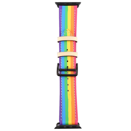 Rainbow Leather Watchband, For Apple Watch Series 7 41mm / 6 & SE & 5 & 4 40mm / 3 & 2 & 1 38mm, For Apple Watch Series 7 45mm / 6 & SE & 5 & 4 44mm / 3 & 2 & 1 42mm