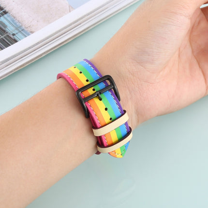 Rainbow Leather Watchband, For Apple Watch Series 7 41mm / 6 & SE & 5 & 4 40mm / 3 & 2 & 1 38mm, For Apple Watch Series 7 45mm / 6 & SE & 5 & 4 44mm / 3 & 2 & 1 42mm