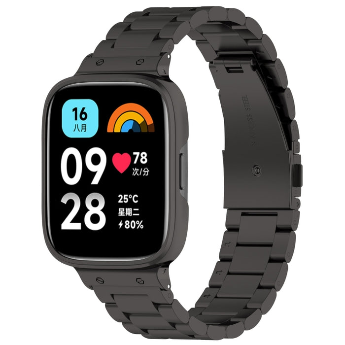 2 in 1 Three-bead Metal Watch Band with Watch Frame, For Redmi Watch 3 Lite / Watch 3 Active
