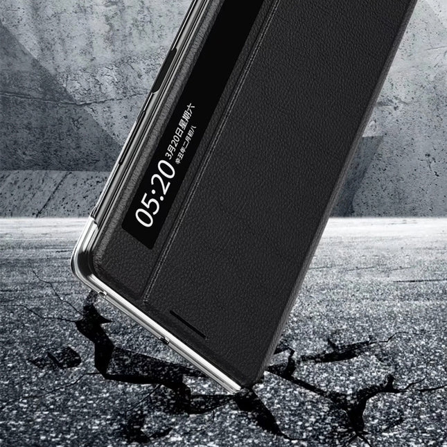 Smart View Window Plain Leather Phone Case, For Honor Magic V2