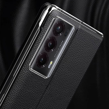 Smart View Window Plain Leather Phone Case, For Honor Magic V2