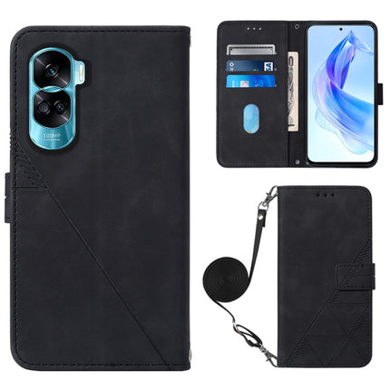 Crossbody 3D Embossed Flip Leather Phone Case, For Honor 90 Smart Global/X7b 4G/5G Global, For Honor Play 50 Plus, For Honor X6a, For Honor 90 Lite