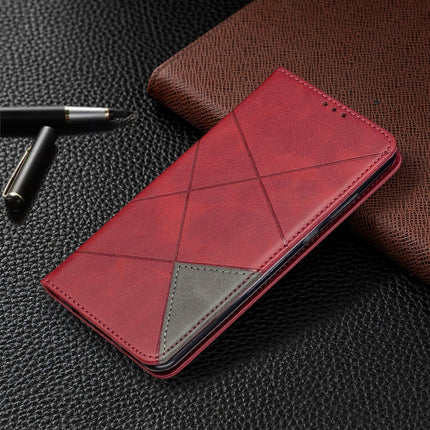 Rhombus Texture Horizontal Flip Magnetic Leather Case with Holder & Card Slots & Wallet, For Huawei Y6p