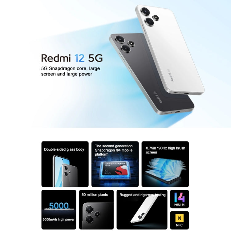 Xiaomi Redmi 12 5G,  6.79 inch MIUI 14 Qualcomm Snapdragon 4 Gen2 Octa Core up to 2.2GHz, Network: 5G, Not Support Google Play, 8GB+256GB