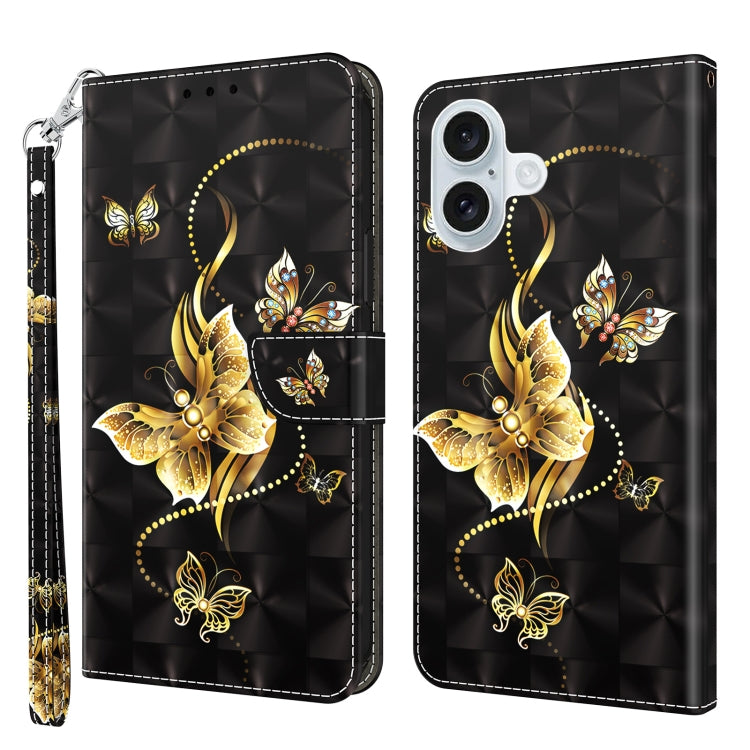3D Painted Leather Phone Case, For iPhone 16 Plus, For iPhone 16