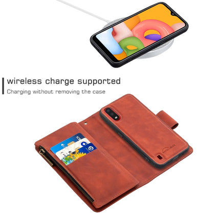 Skin Feel Detachable Magnetic Zipper Horizontal Flip PU Leather Case with Multi-Card Slots & Holder & Wallet & Photo Frame & Lanyard, For Samsung Galaxy A01, For Samsung Galaxy A10 / M10, For Samsung Galaxy A20 / A30, For Samsung Galaxy A21