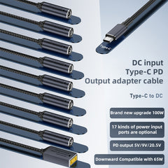 100W Computer Charging Adapter Connector, DC 2.5 x 0.7mm to USB-C / Type-C Male, DC 3 x 1.1mm to USB-C / Type-C Male, DC 4 x 1.7mm to USB-C / Type-C Male, DC 4.5 x 0.6mm to USB-C / Type-C Male, DC 4.8 x 1.7mm to USB-C / Type-C Male