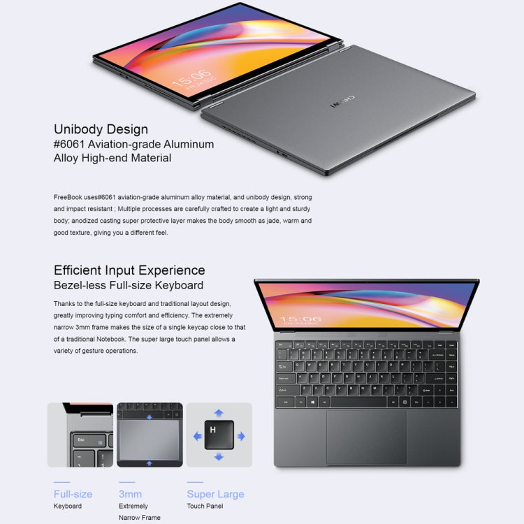 CHUWI FreeBook 13.5 inch Yoga Laptop, Windows 11 Intel Processor N150 Quad Core, FreeBook 12GB+512GB