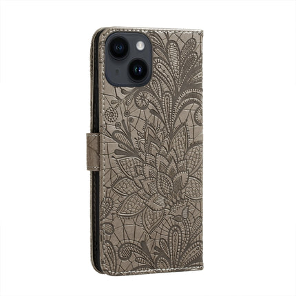 Lace Flower Embossing Flip Leather Phone Case, For iPhone 15