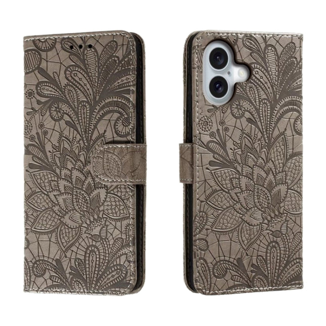 Lace Flower Embossing Flip Leather Phone Case, For iPhone 16, For iPhone 15 Pro Max, For iPhone 15 Pro, For iPhone 15 Plus